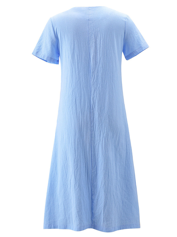 Vintage Short Sleeve V Neck Pockets Dresses