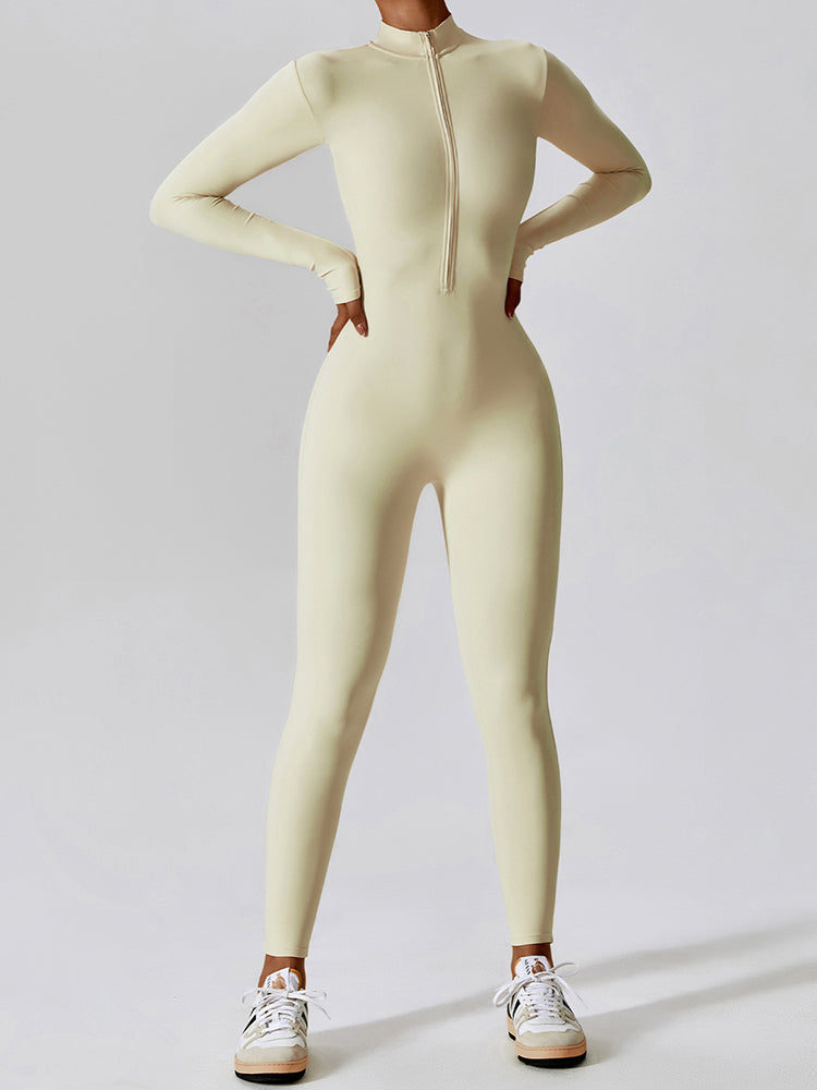 Full-Length Long Sleeve Zip-Up Sport Bodysuit for Women