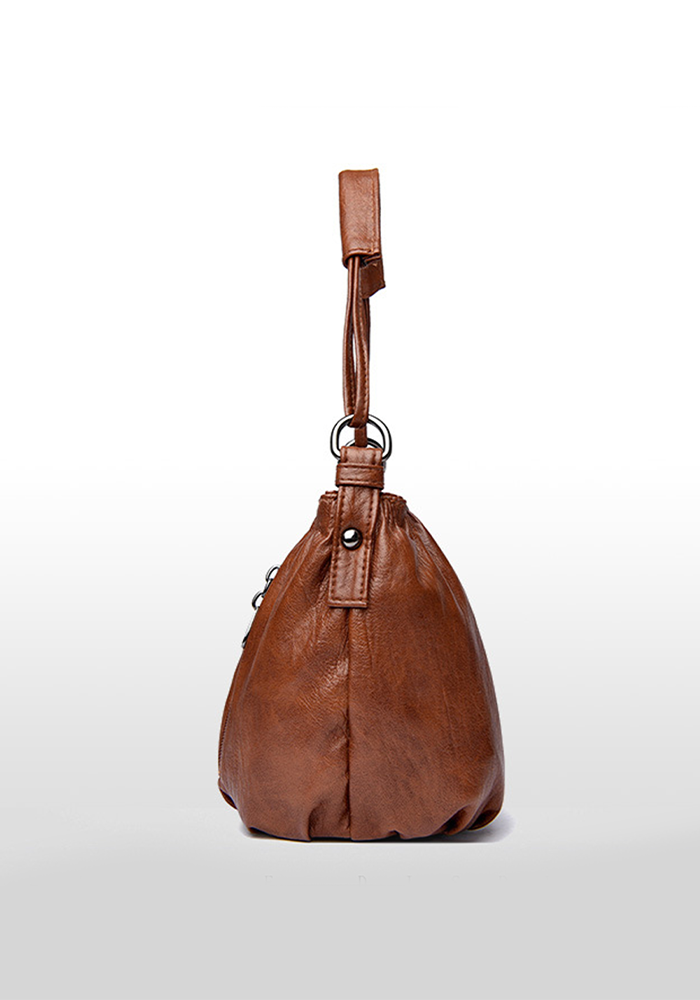Stylish Compact Brown PU Leather Handbag