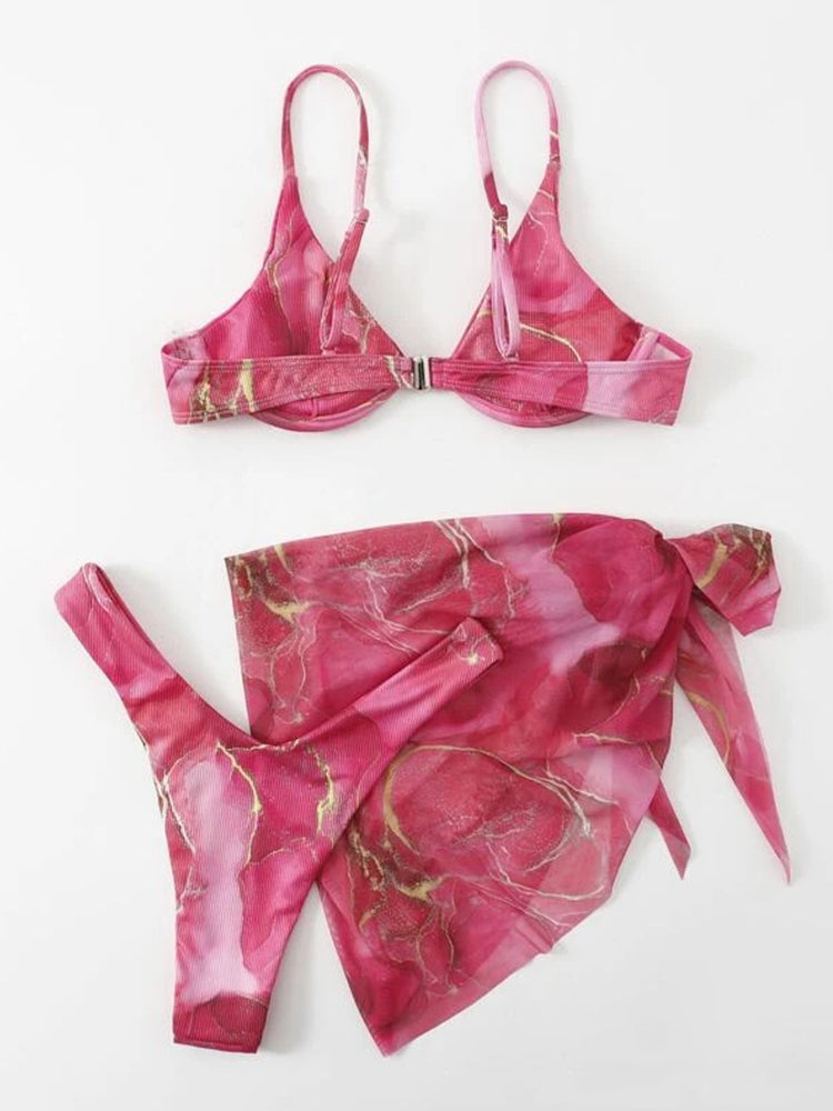 Women's Sexy 3-Piece Ribbed Underwire Bikini Set