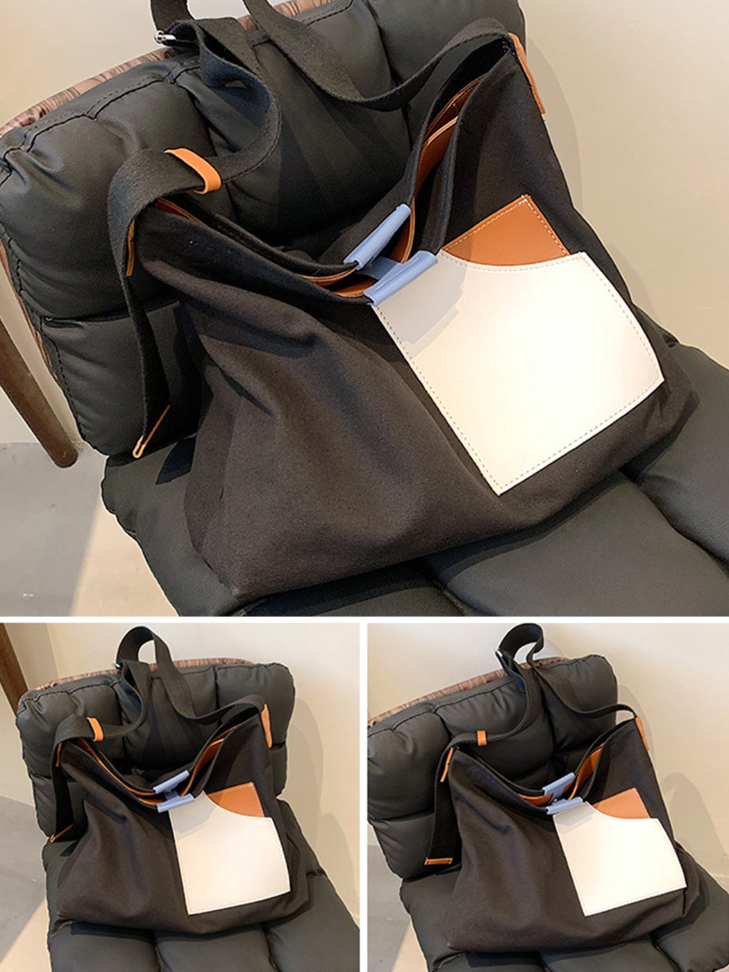 Chic Colorblock Canvas Tote Bag