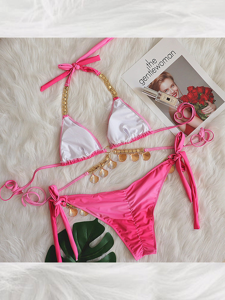 Women's Sexy Crisscross Bikini Set with Ombre Print
