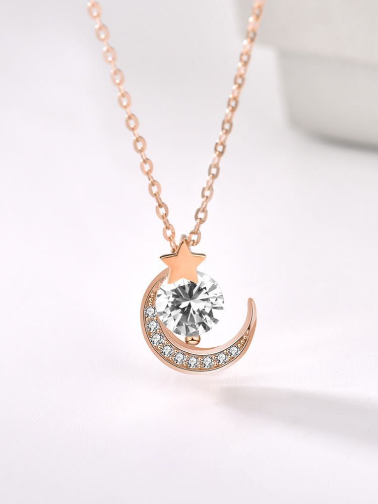 Diamond Star and Moon Pendant Necklace