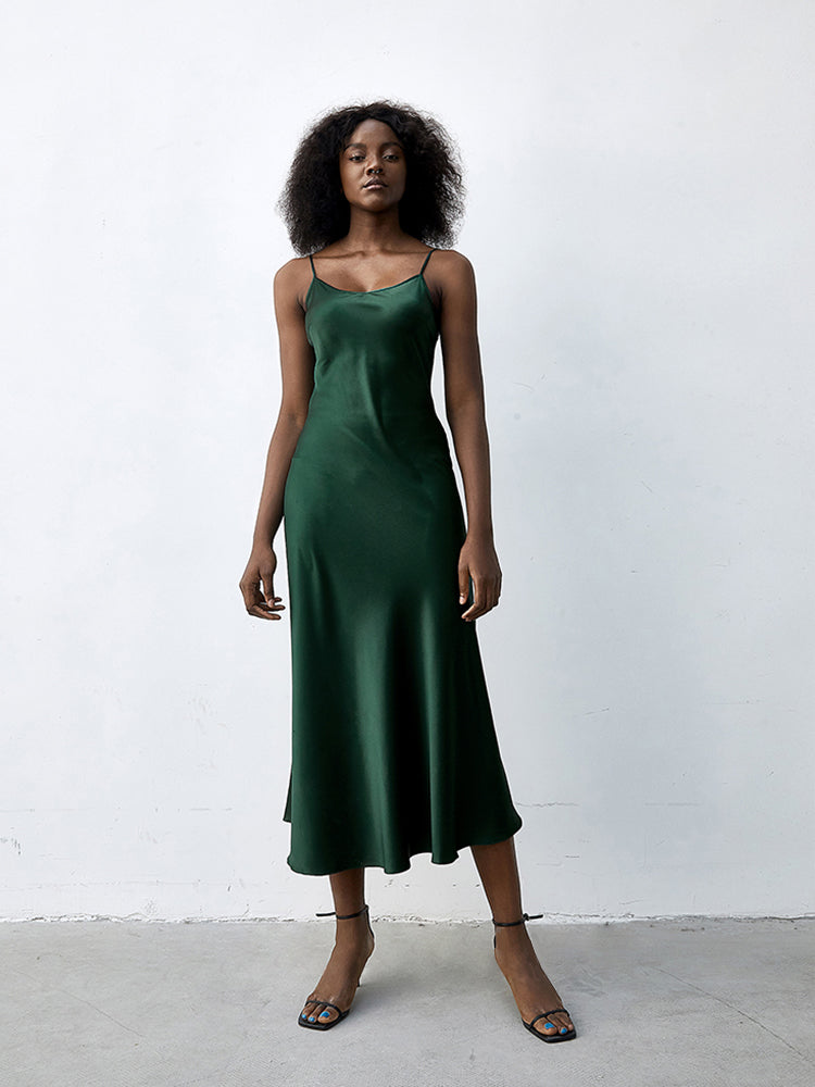 Midnight Sexy Silk Slip Dress Prom Cocktail Midi Dress