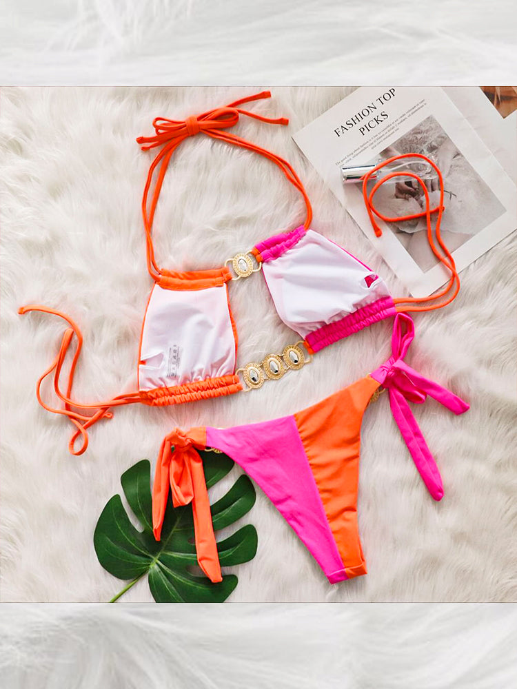 Women's Sexy Crisscross Patchwork Bikini Set