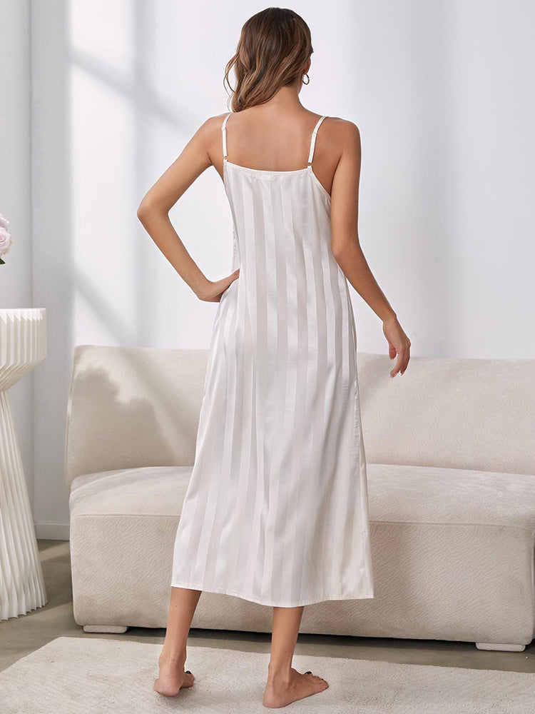 Satin Striped Loose-Fit Nightdress with Matching Robe