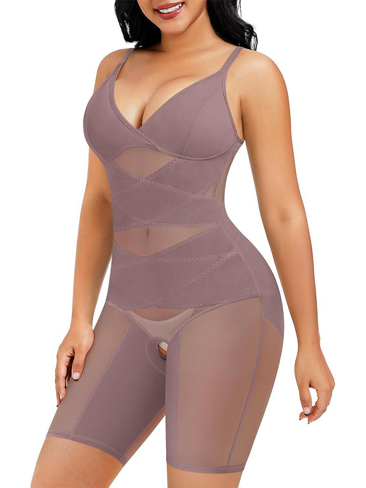 Sheer Mesh V-Neck Bodysuit for Women