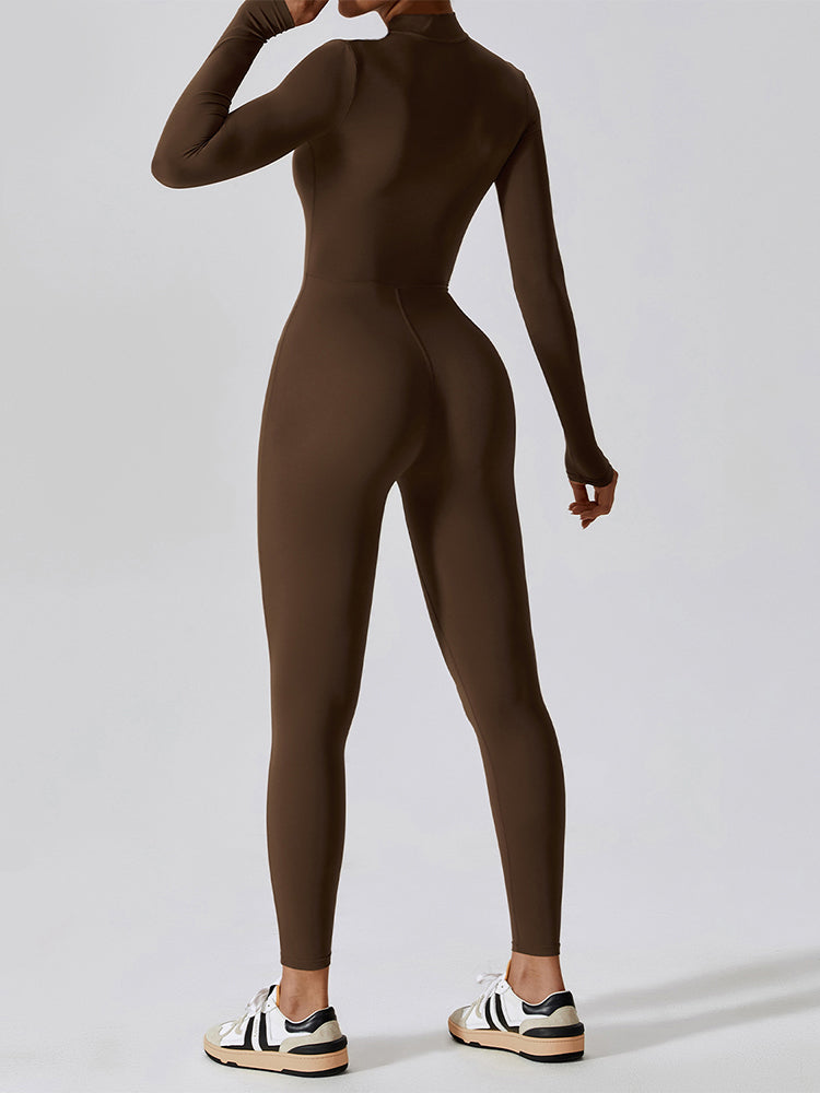 Full-Length Long Sleeve Zip-Up Sport Bodysuit for Women