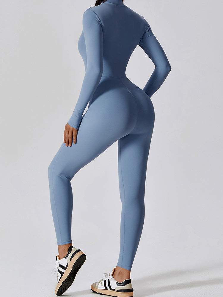 Full-Length Long Sleeve Zip-Up Sport Bodysuit for Women