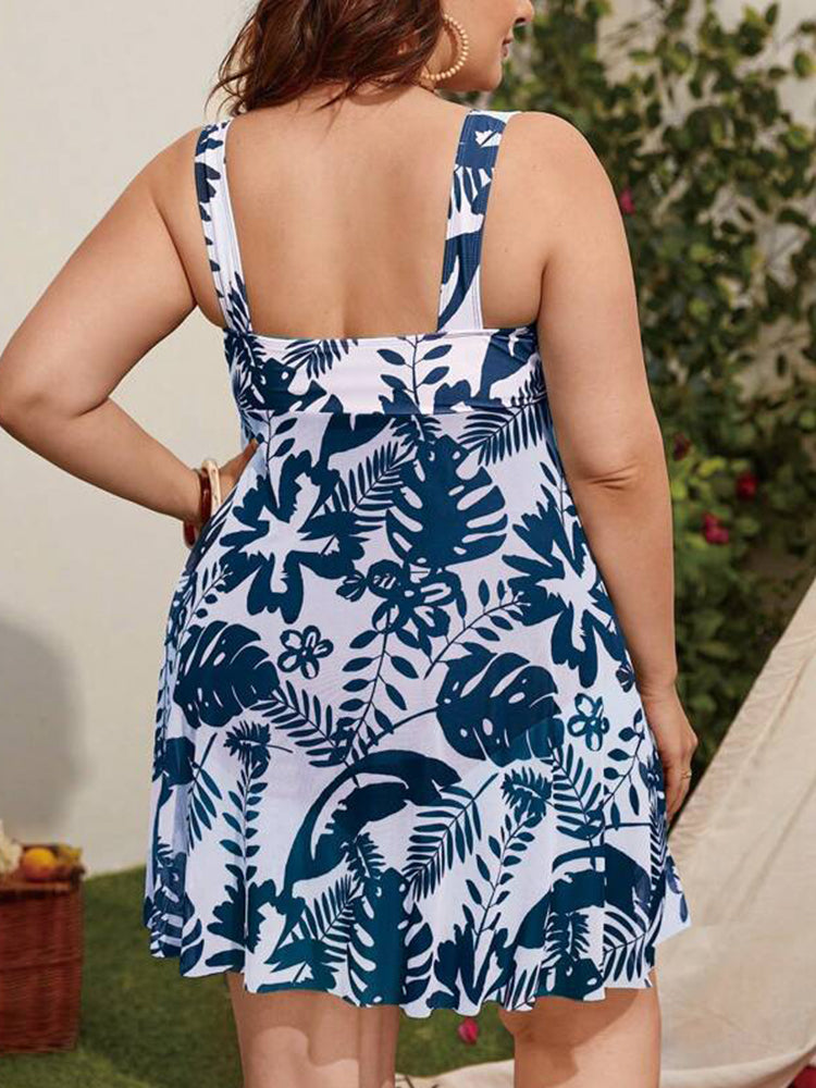 Women's Plus Size Sexy Open Back One-Piece Swimsuit