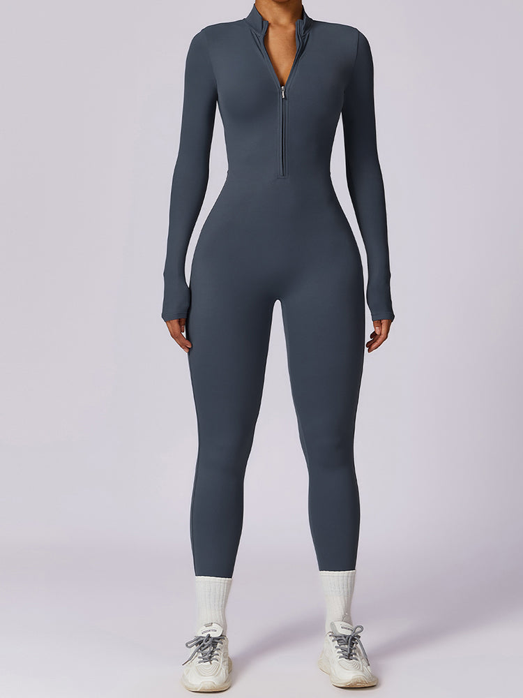 Full-Length Long Sleeve Zip-Up Sport Bodysuit for Women