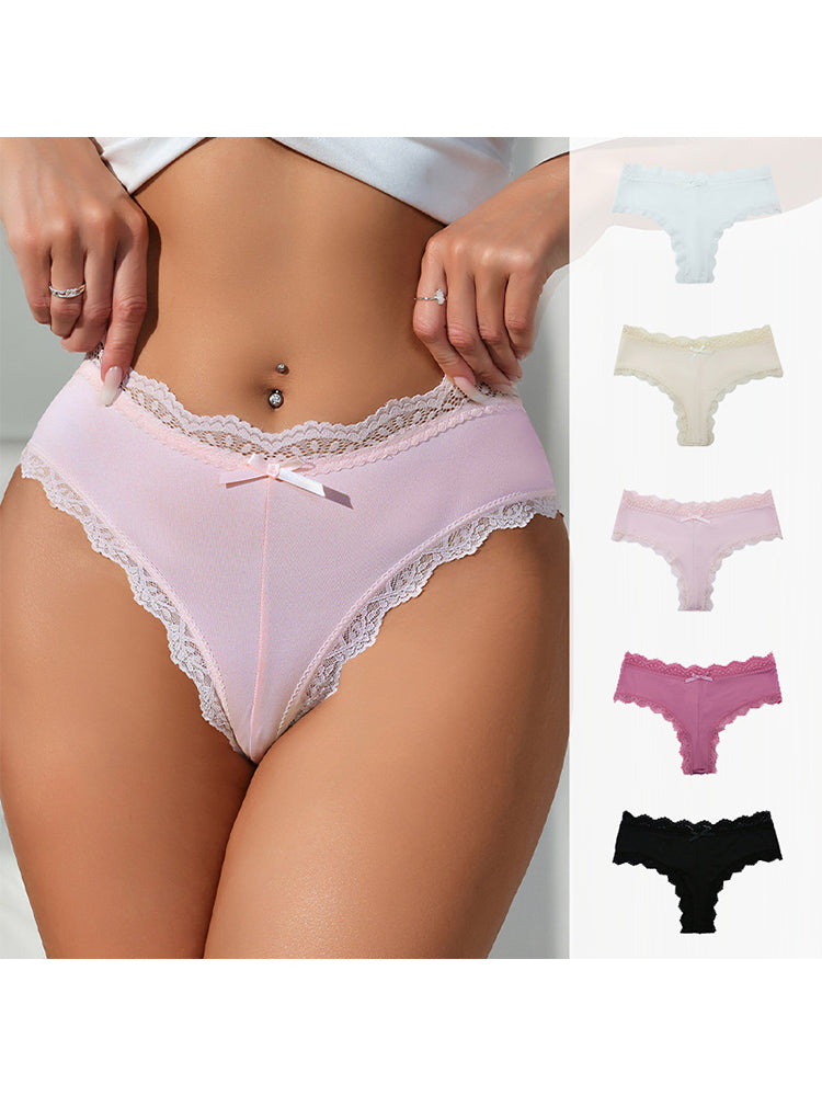 Sexy Lace Mid-Waist Bowknot Briefs