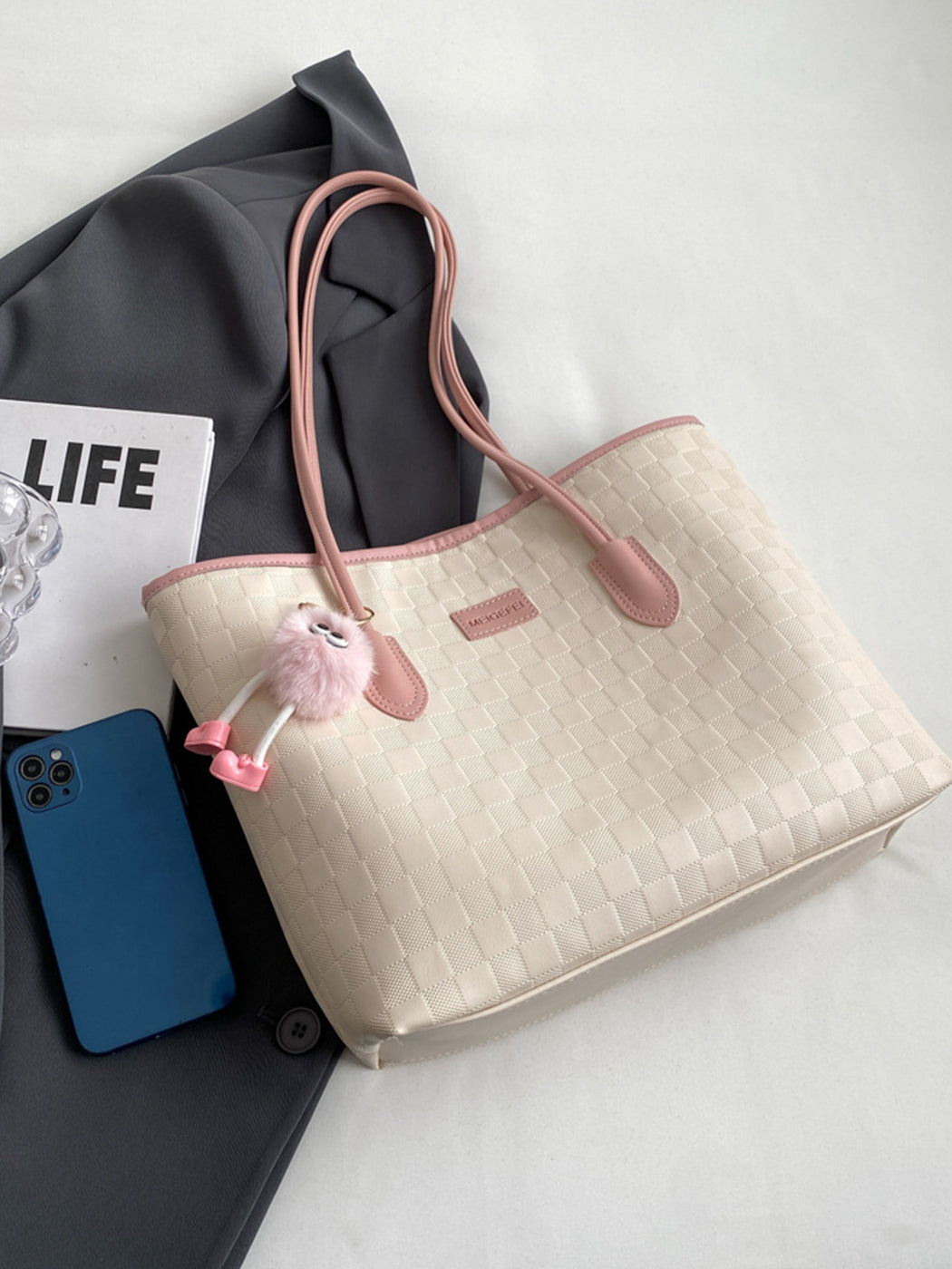 Stylish Shoulder Tote Bag With Bag Charm