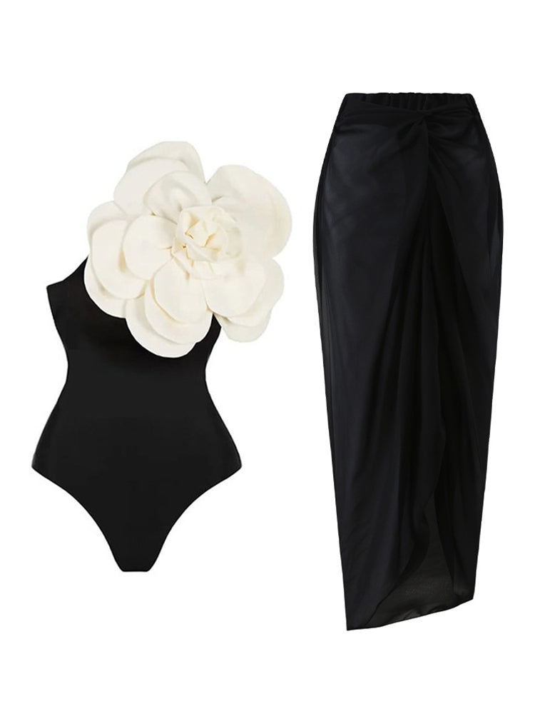 European Style One-Piece Swimsuit - 3D Floral Embroidery Swimwear