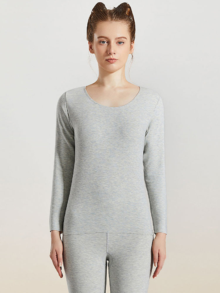Women's Solid Color Silk Wool Long Sleeve Undershirt and Leggings Thermal Suit