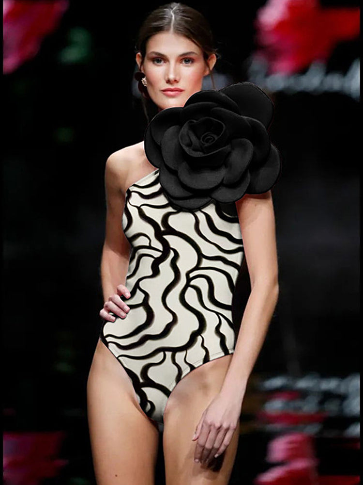 European Style One-Piece Swimsuit - 3D Floral Embroidery Swimwear