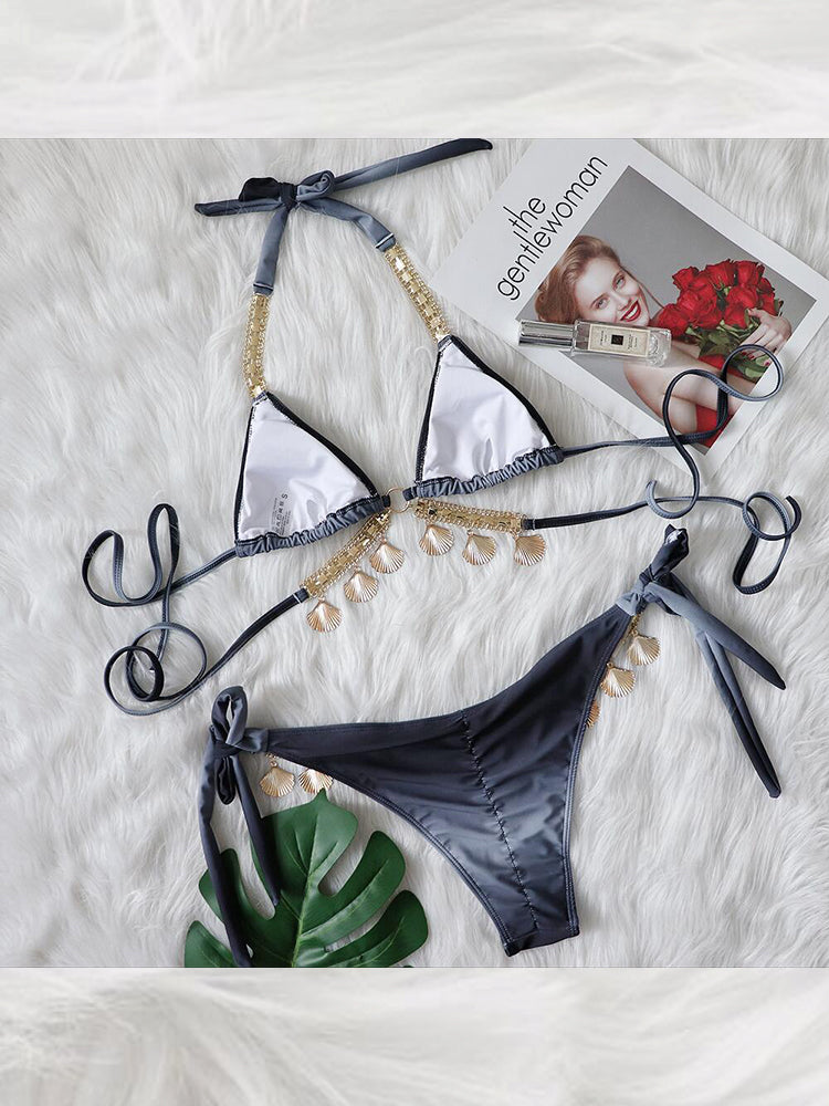 Women's Sexy Crisscross Bikini Set with Ombre Print
