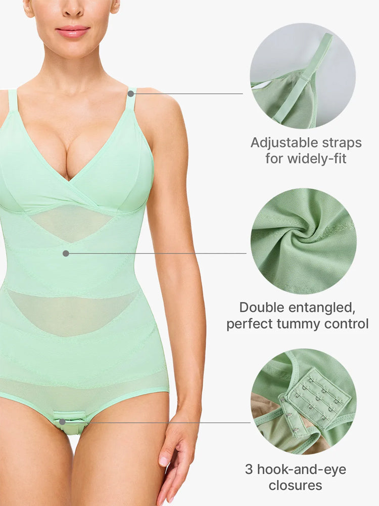 Sheer Mesh V-Neck Bodysuit for Women