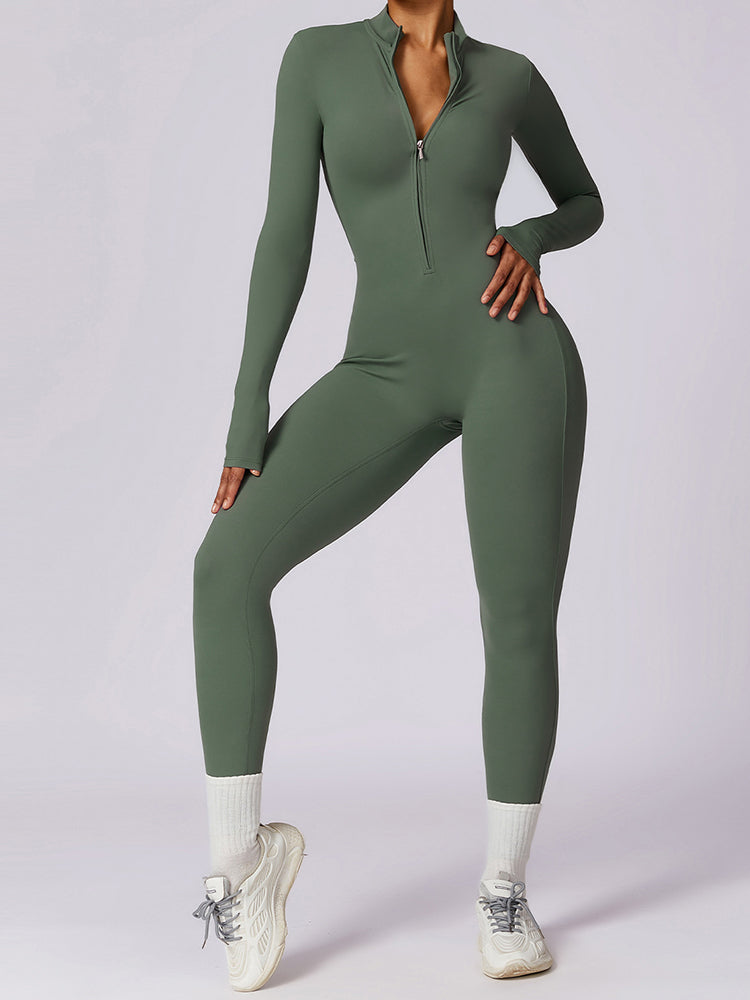 Full-Length Long Sleeve Zip-Up Sport Bodysuit for Women