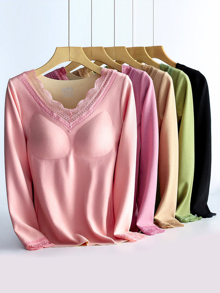 Lace V-Neck Reversible Brushed Thermal Sets