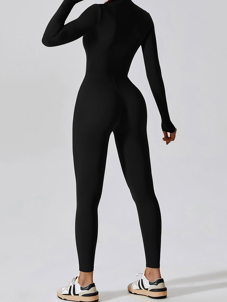 Full-Length Long Sleeve Zip-Up Sport Bodysuit for Women