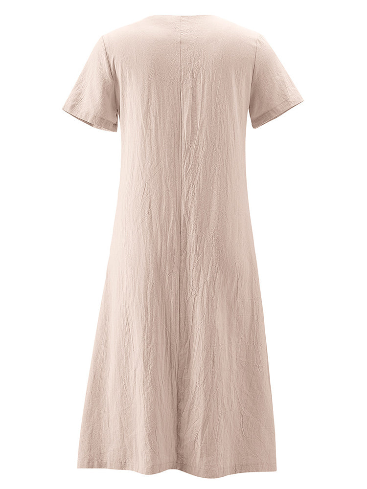 Vintage Short Sleeve V Neck Pockets Dresses