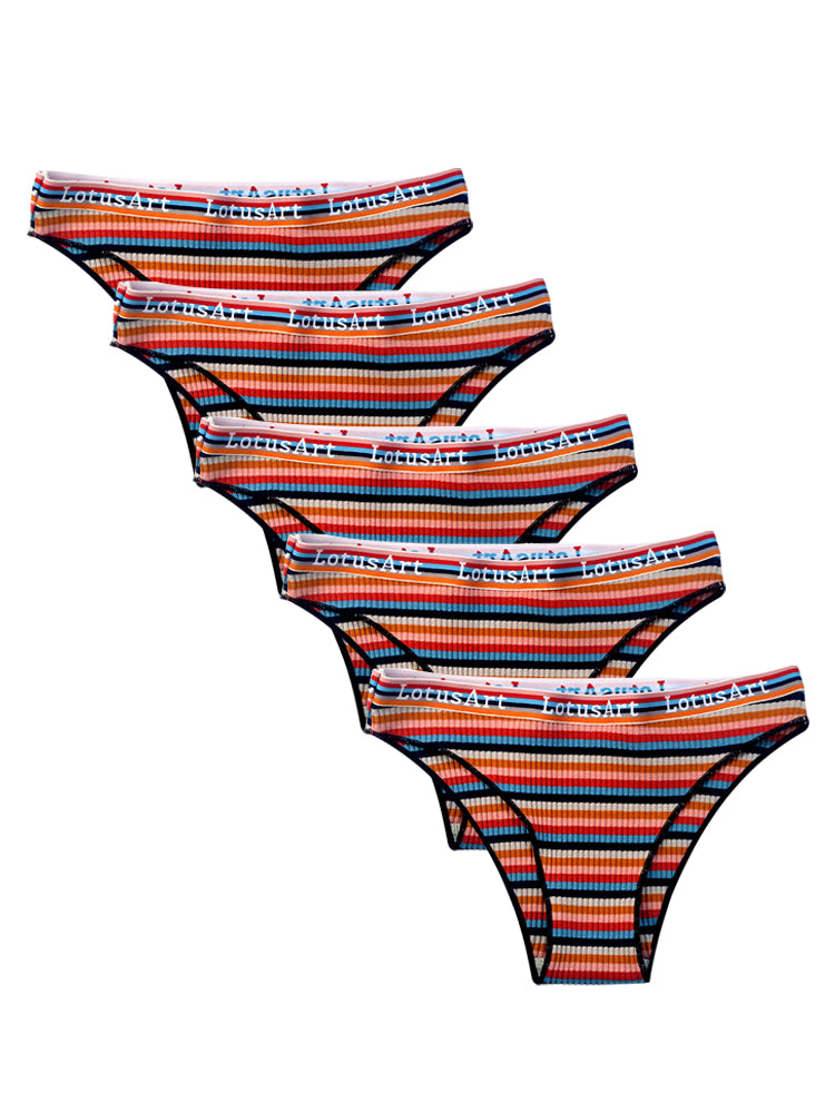 Colorful Striped Ribbed Cotton Briefs&nbsp;