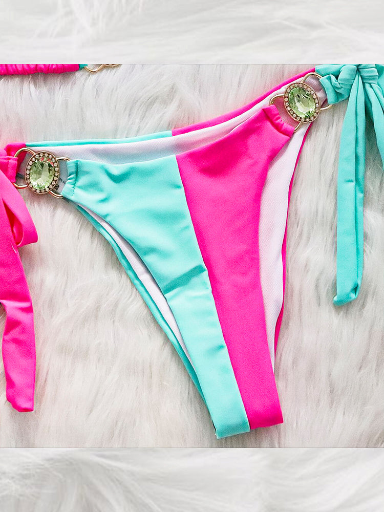 Women's Sexy Crisscross Patchwork Bikini Set