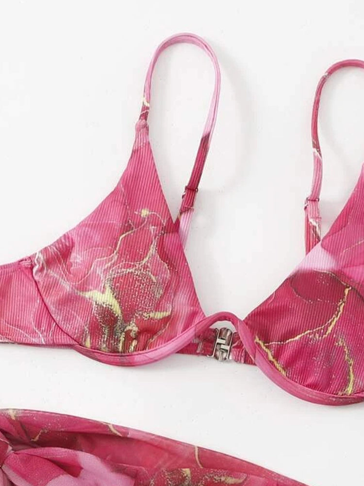 Women's Sexy 3-Piece Ribbed Underwire Bikini Set