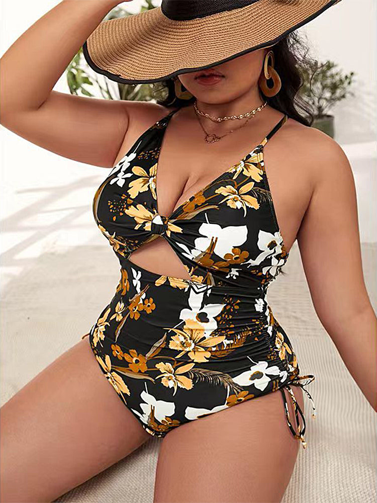 Women's Plus Size Sexy Floral Print One-Piece Swimsuit