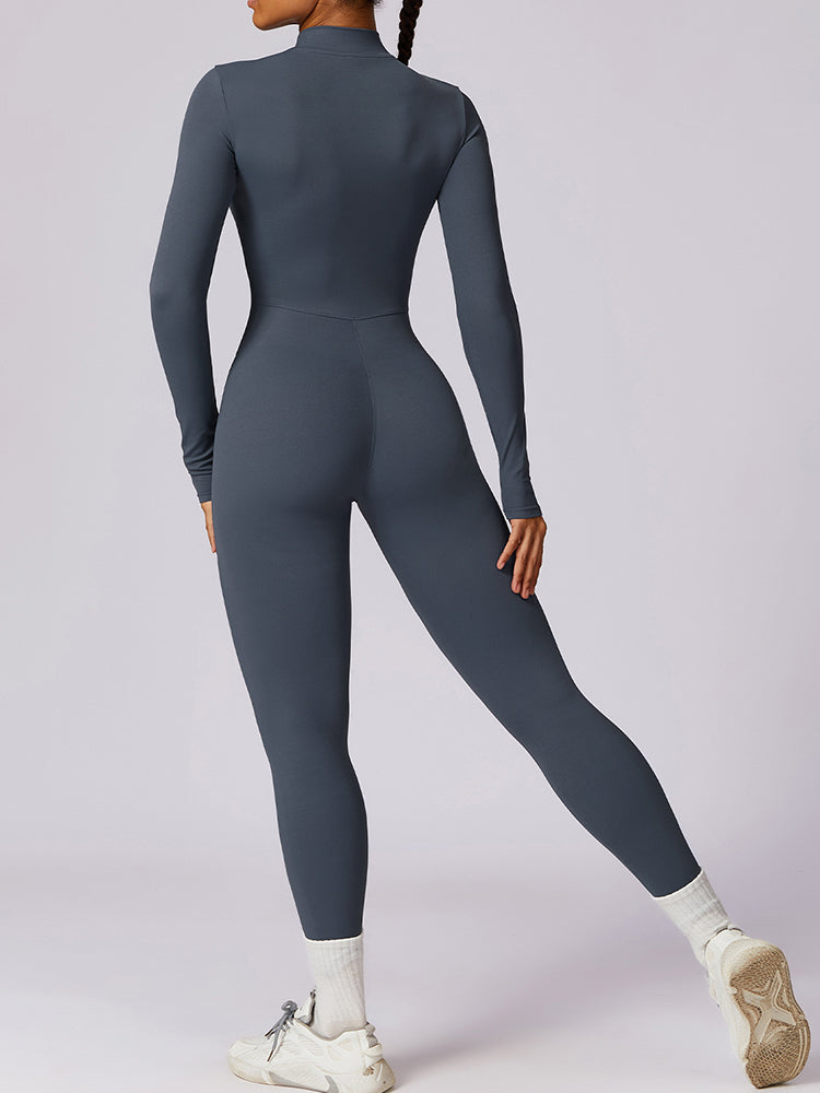 Full-Length Long Sleeve Zip-Up Sport Bodysuit for Women