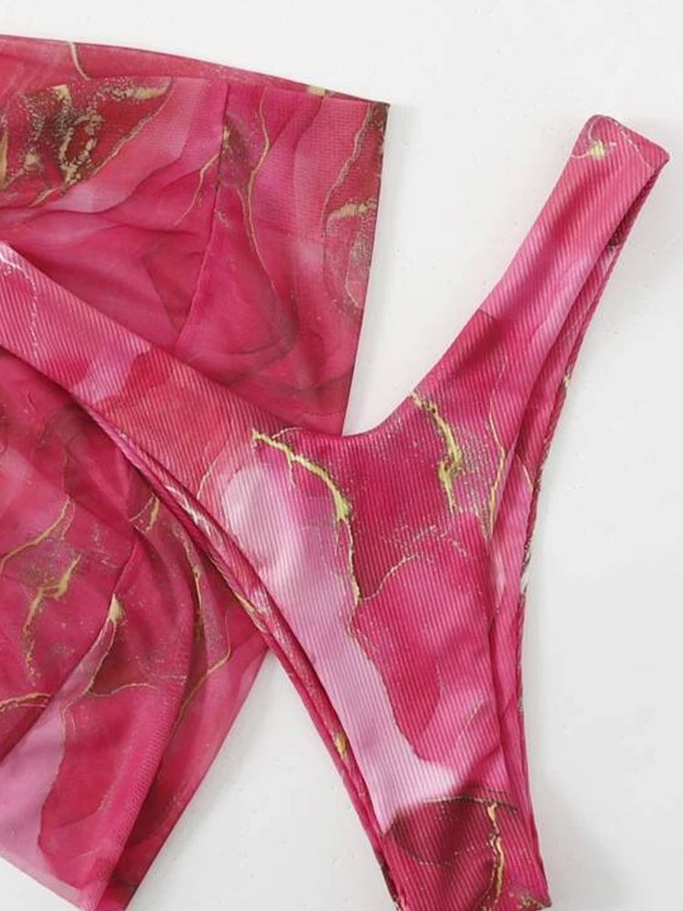 Women's Sexy 3-Piece Ribbed Underwire Bikini Set