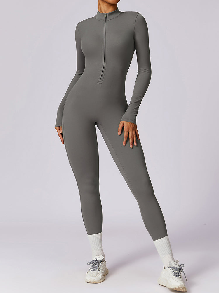 Full-Length Long Sleeve Zip-Up Sport Bodysuit for Women