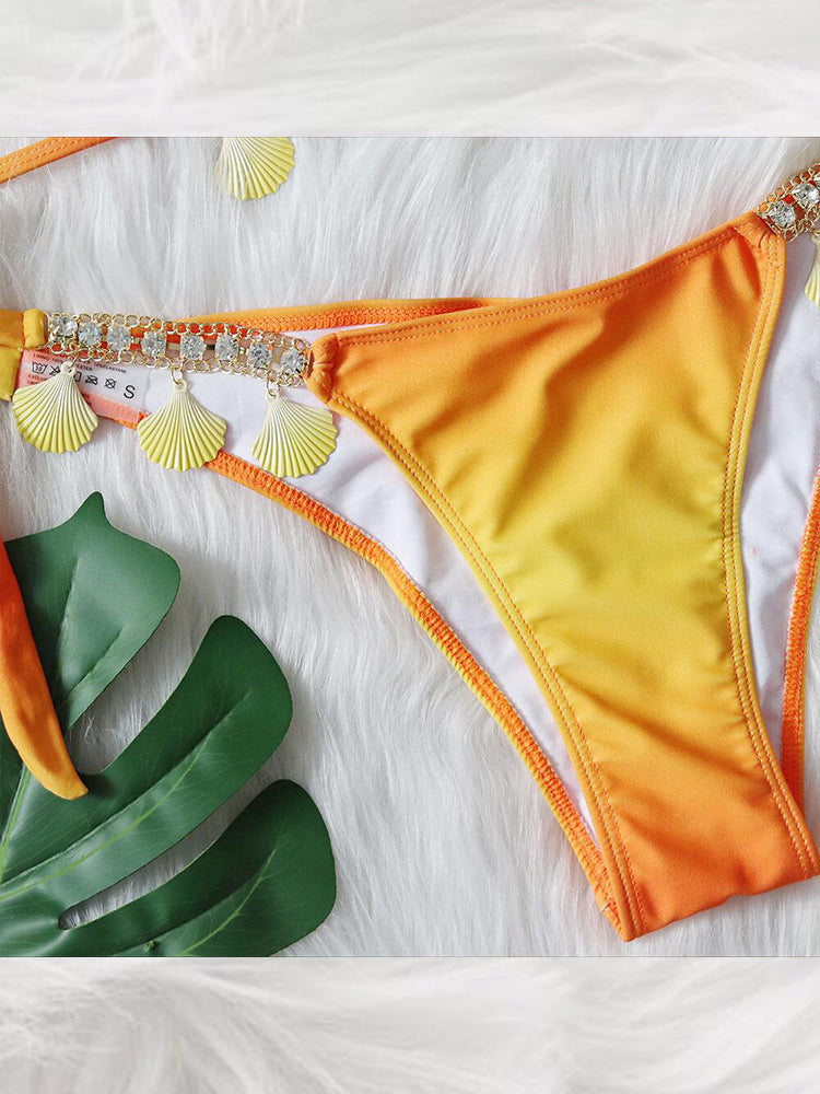 Women's Sexy Crisscross Bikini Set with Ombre Print