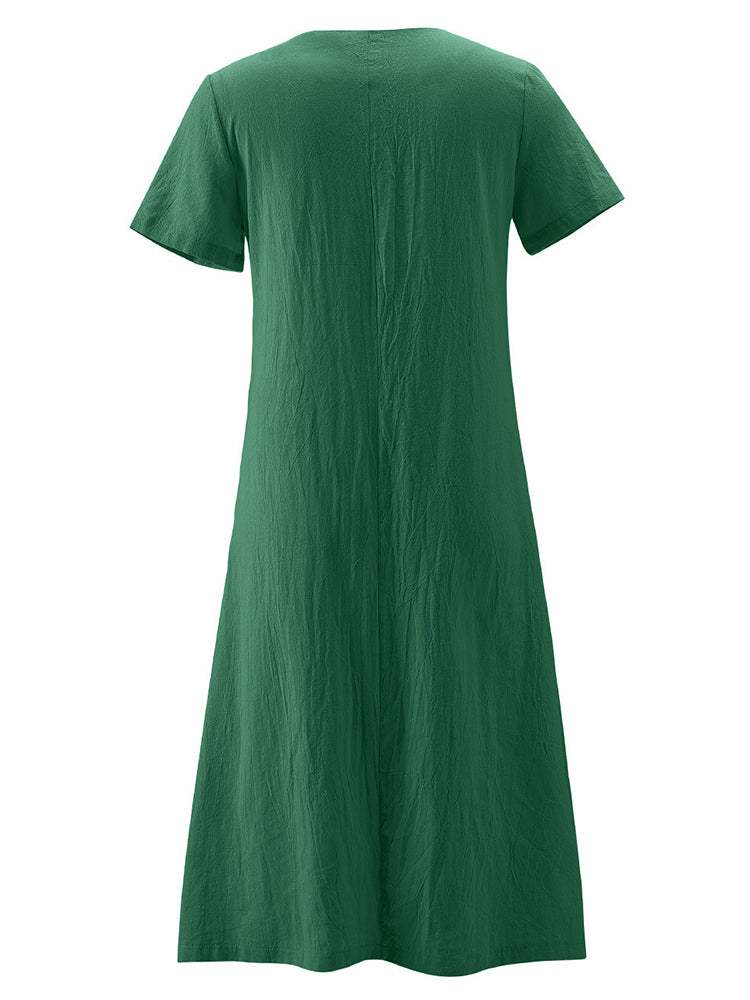 Vintage Short Sleeve V Neck Pockets Dresses