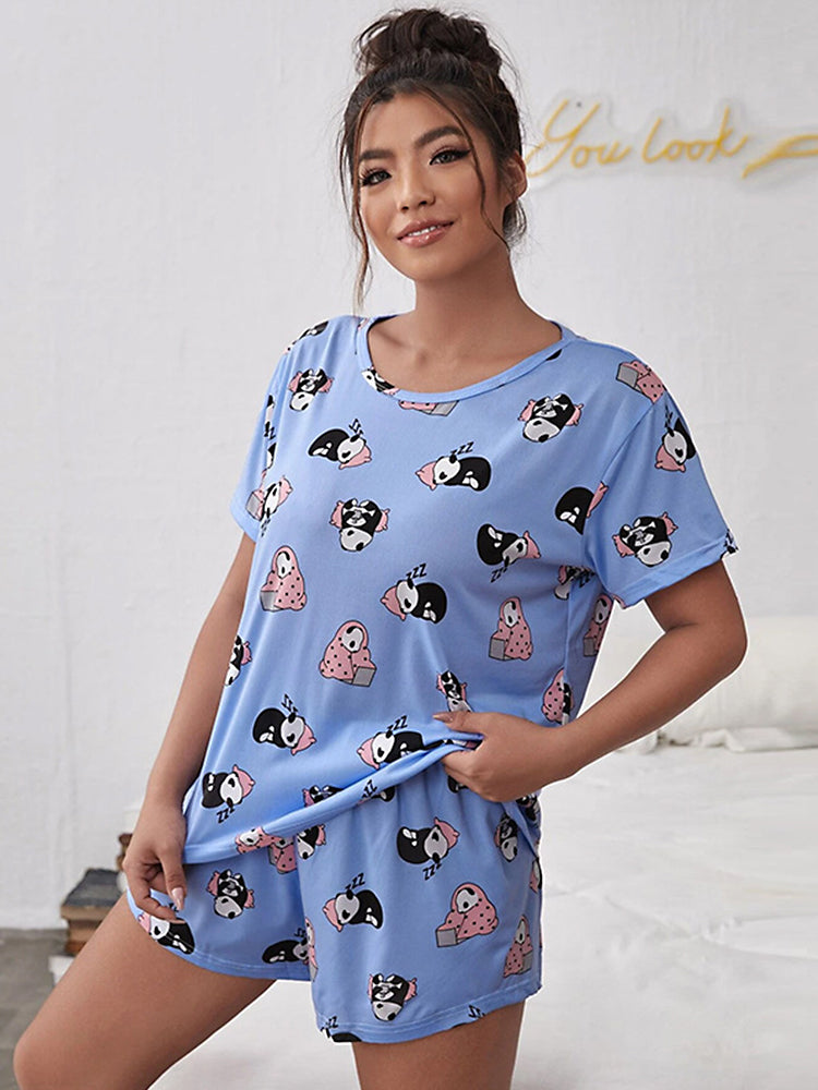Women's Cute Casual Short-Sleeve and Shorts Pajama Set