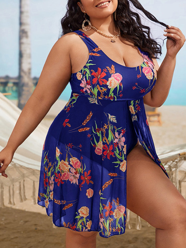 Women's Plus Size Sexy Open Back One-Piece Swimsuit