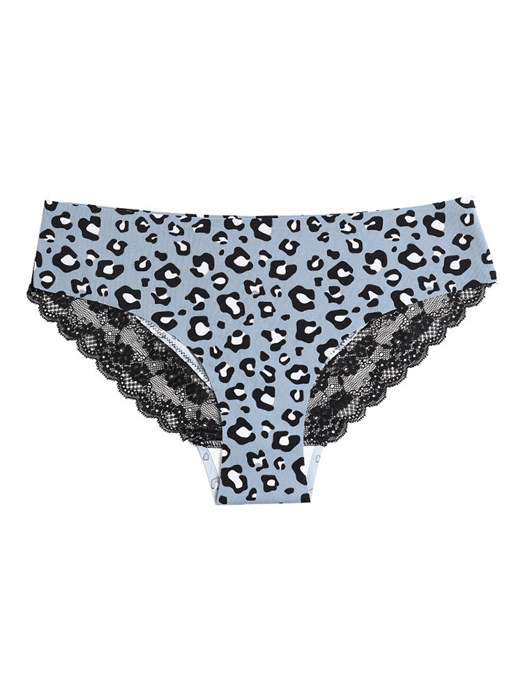 Sexy Leopard Print Lace Trim Ice Silk Briefs